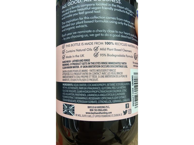 Baylis & Harding Goodness Natural Hand Wash, Rose & Geranium, 16.9 fl oz/500 mL