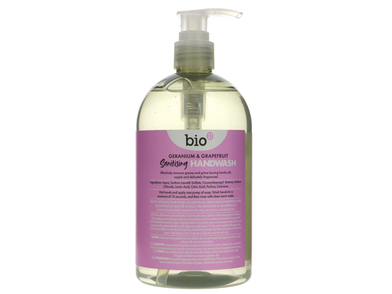 Bio D Sanitising Handwash, Geranium & Grapefruit, 500 mL