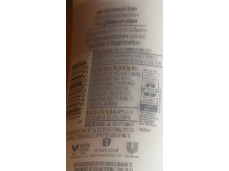 Dove Odor Protection Deodorant, Oat Milk & Vanilla Scent, 2.6 oz/74 g