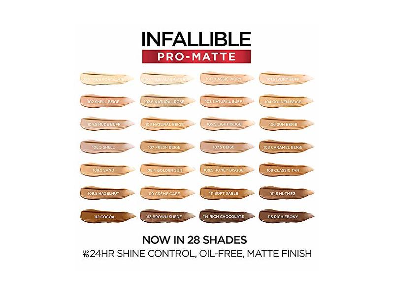 L'Oreal Paris Infallible Pro Matte Foundation,105.5 Light Beige, 1.0 fl oz/30 mL