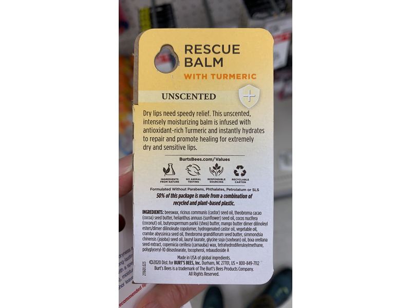 Burt's Bees Rescue Balm, Unscented, 0.15 oz/4.25 g