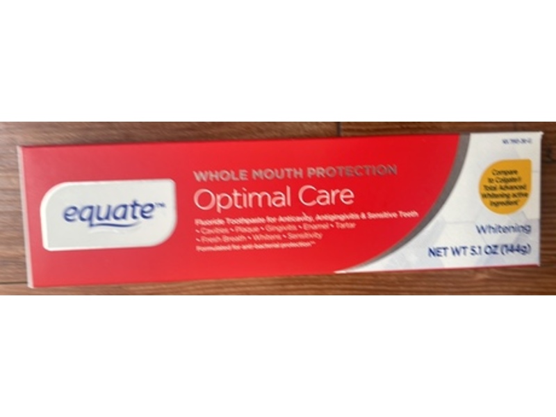 Equate Whole Mouth Protection Optimal Care Toothpaste, Whitening, 5.1 oz/144 g