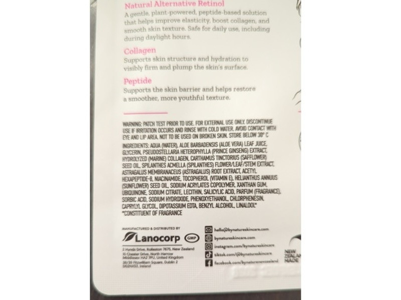 By Nature Instant Lifting Mask, Retinol + Collagen, 0.7 oz/20 g