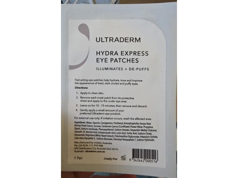 UltraDerm Hydra Express Eye Patches, 1 Pair