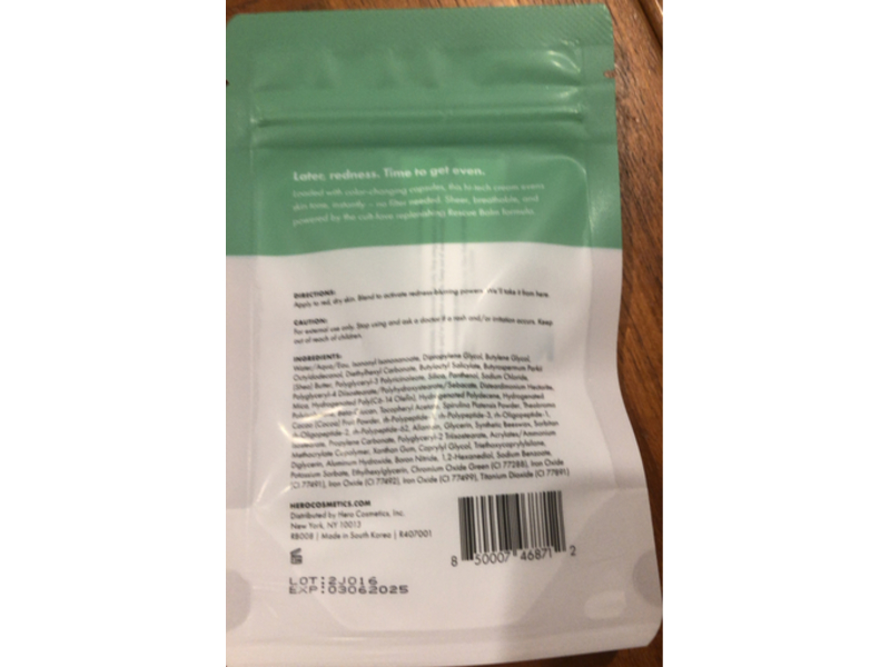 Hero. Rescue Balm +Red Correct Color-Correcting Green Cream, 0.169 fl oz/5 mL