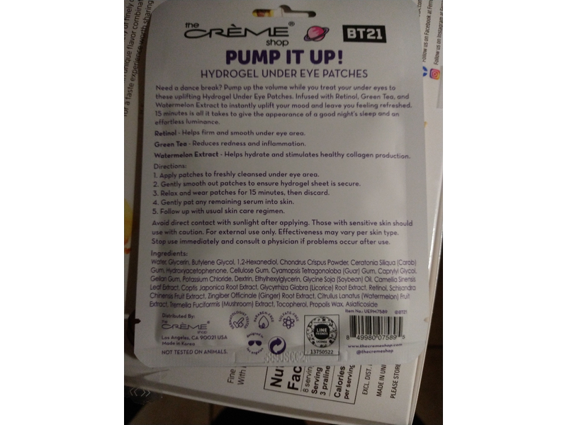 Creme Hydrogel Under Eye Patches, Pump It Up, 0.14 oz/4 g