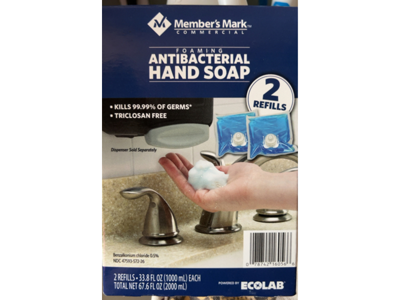 Member's Mark Foaming Antibacterial Hand Soap, 67.6 fl oz/2000 mL, 2 Count, Pack Of 2
