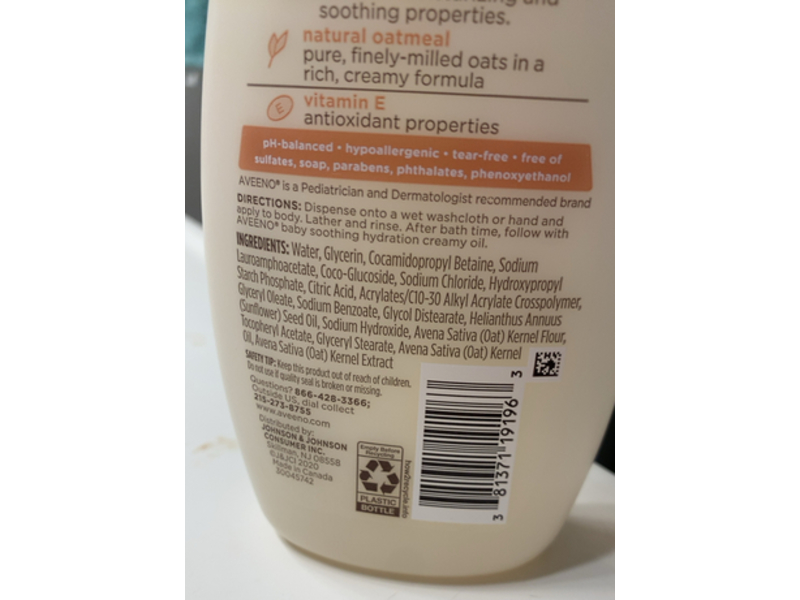 Aveeno Baby Soothing Creamy Wash, Natural Oatmeal + Vitamin E, 8 fl oz/236 mL