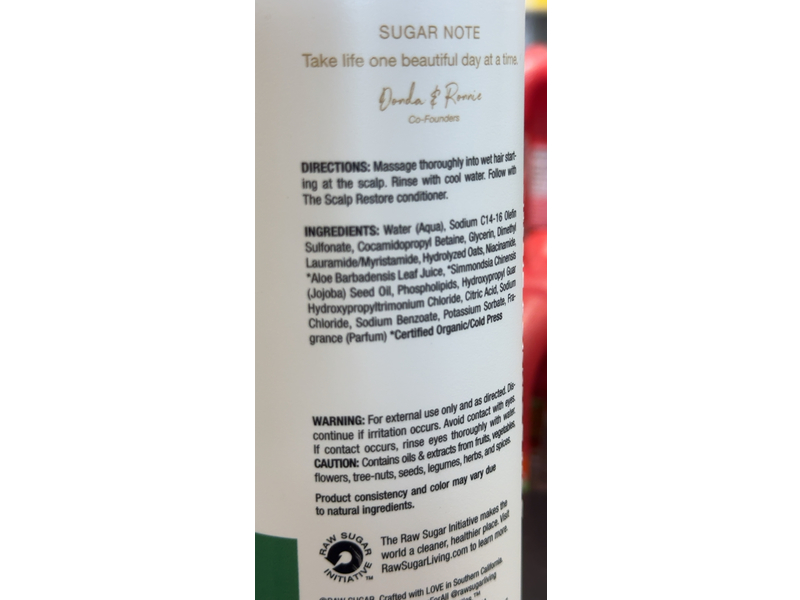 Raw Sugar The Scalp Restore Shampoo, Jojoba + Aloe + Niacinamide, 18 fl oz/532 mL