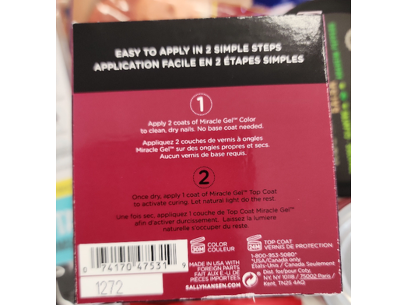 Sally Hansen Miracle Gel Nail Color & Top Coat Kit, Bordeaux Glow, 0.5 fl oz/14.7 mL