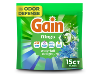 Gain Flings Liquid Detergent Pacs, Waterfall Delight, 10 oz/291 g, 15 Count - thumbnail 1