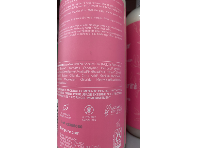 Renpure Deeply Moisturizing Body Wash, Shea Butter & Vanilla, 19 fl oz/562 mL