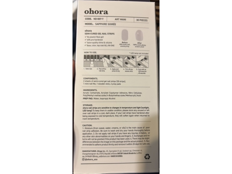 Ohora Semi-Cured Gel Nail Strips, Sapphire Soiree, 30 Count