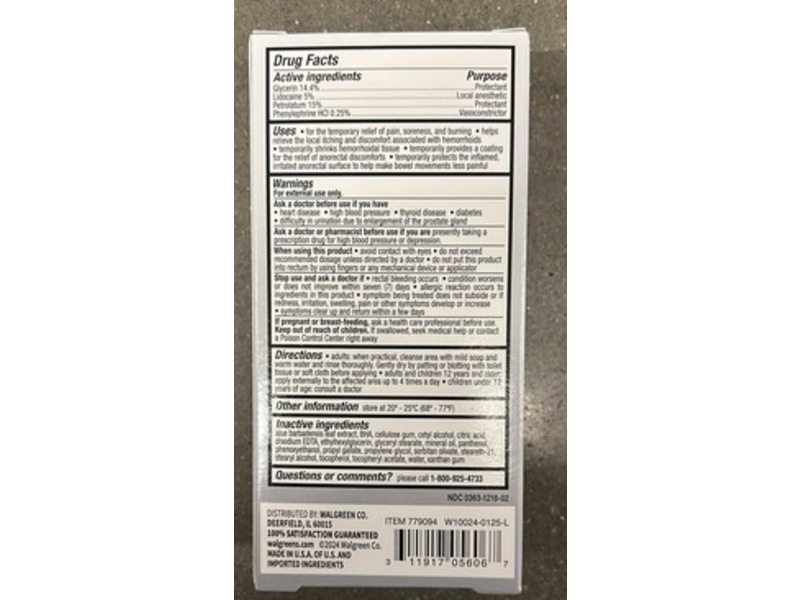 Walgreens Hemorrhoidal Pain Relief Cream Tube + Single-Use Packets, Lidocaine