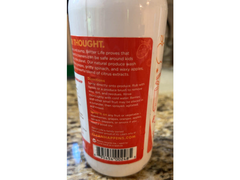 Better Life Produce Wash, Basil Lemon, 16 fl oz/473 mL, Pack Of 2