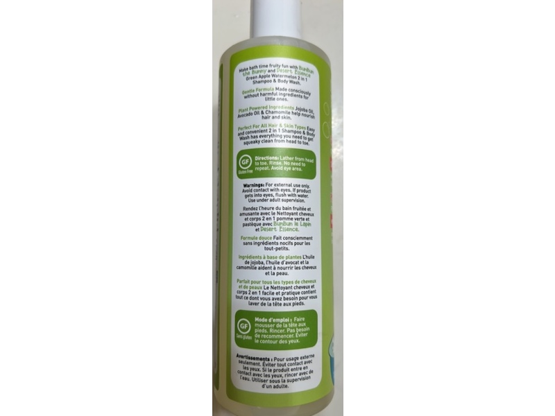 Desert Essence Kids 2 In 1 Shampoo & Body Wash, Green Apple Watermelon, 12 fl oz/355 mL