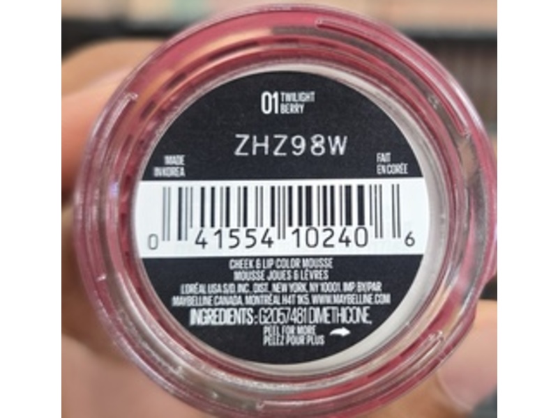 Maybelline Cloudtopia Cheeks & Lip Mousse, Twilight Berry, 0.17 oz/5 g