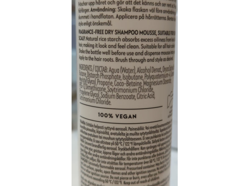 No Nothing Sensitive Dry Shampoo Foam, 6.1 oz/173.6 g