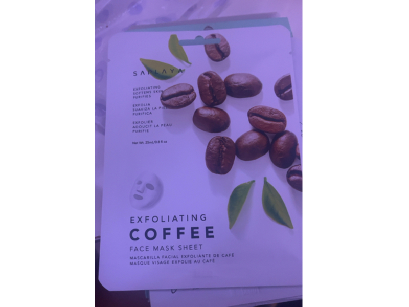 Saplaya Exfoliating Face Sheet Mask, Coffee, 0.8 fl oz/25 mL