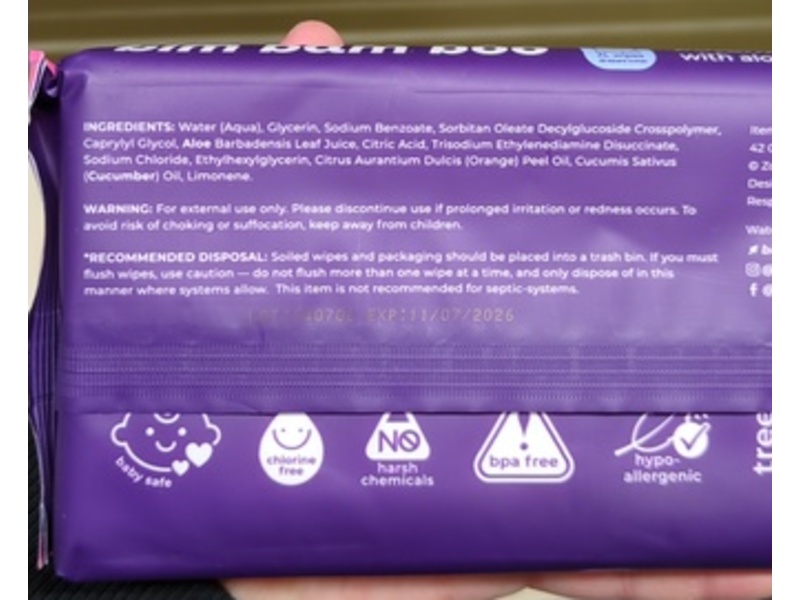 Bim Bam Boo Botanical Bambooty Wipes, Aloe Vera & Cucumber, 42 Count