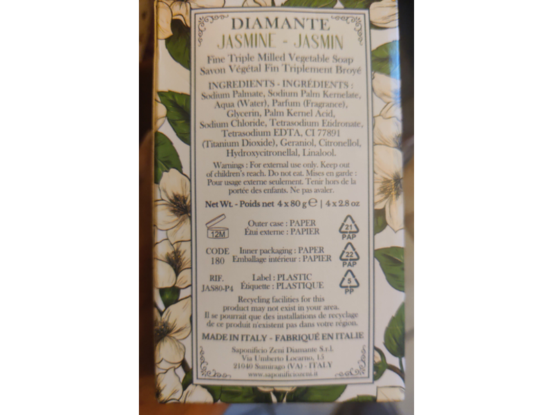 Saponificiozeni Jasmine Vegetable Soap, 11.2 oz/320 g, Pack Of 4