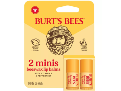 Burt's Bees Beeswax Lip Balm, Vitamin E + Peppermint, 0.049 oz/1.38 g, 2 Count