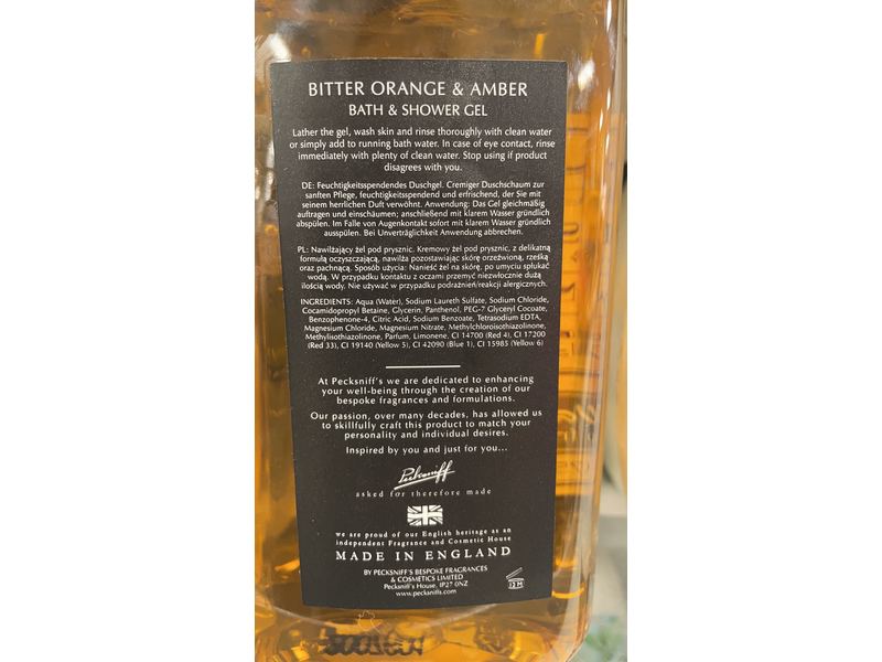 Pecksniff's No. 45 Bath & Shower Gel, Bitter Orange & Amber, 25.3 fl oz/750 mL