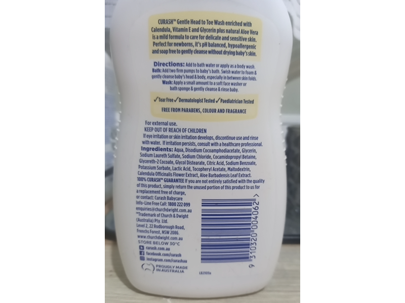 Curash Baby Skincare experts Gentle Head To Toe Wash, 400 mL