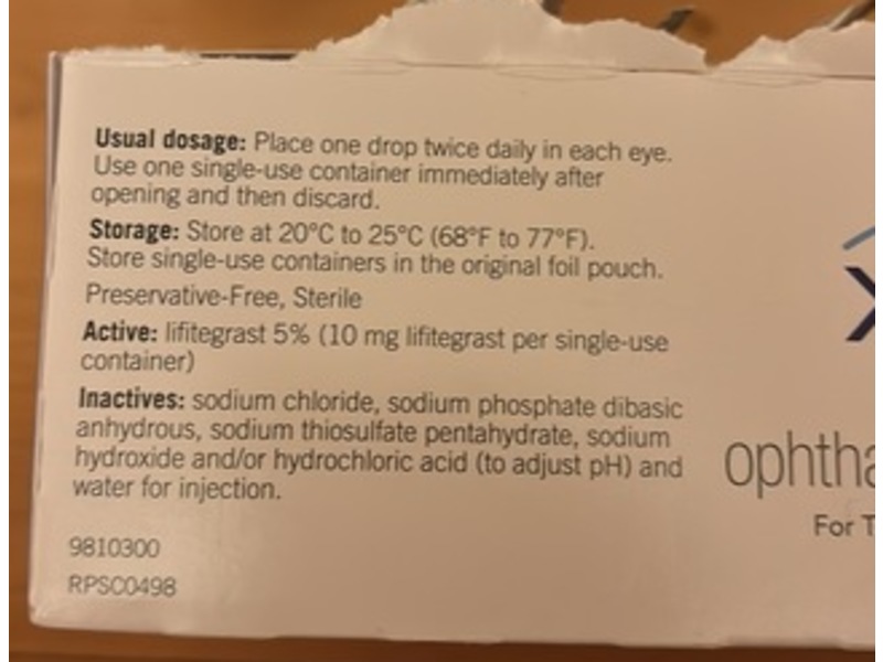 Xiidra Lifitegrast Opthalmic Solution 5%