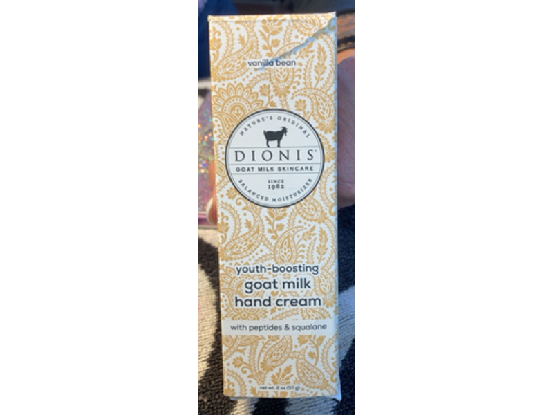 Dionis Vanilla Bean Youth Boosting Goat Milk Hand Cream, Peptides & Squalane, 2 oz/57 g