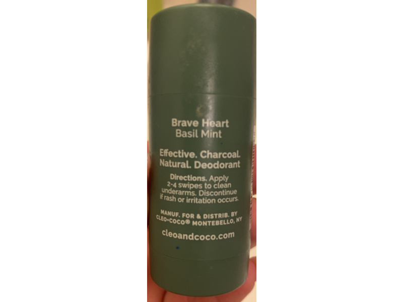 Cleo & Coco Charcoal Deodorant, Brave Heart Basil Mint, 0.56 oz/16 g