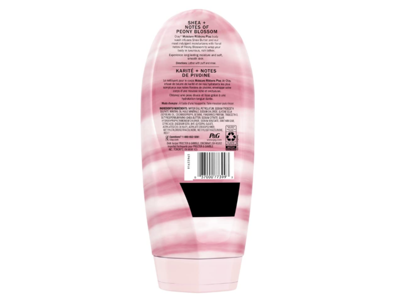 Olay Moisture Ribbons Plus Body Wash, Shea + Notes Of Peony Blossom,18 fl oz/532 mL, Pack Of 4