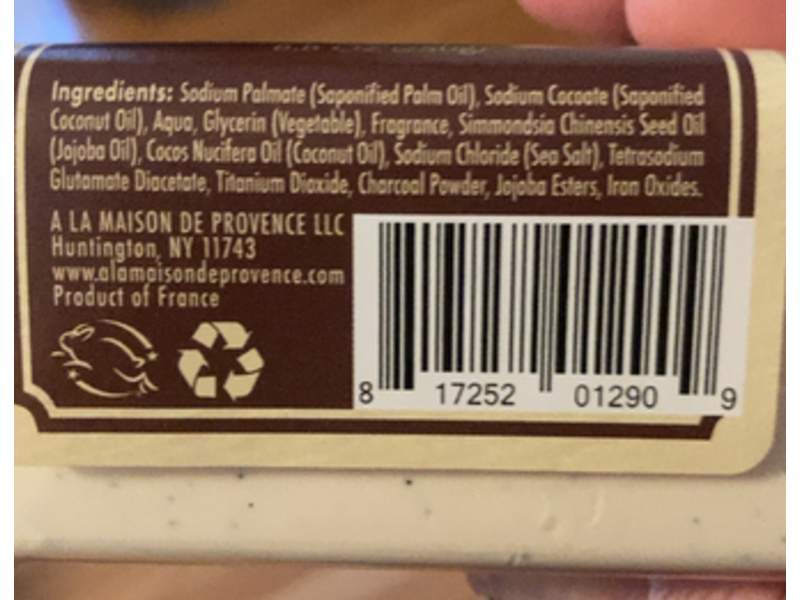 A La Maison De Provence Hand & Body Bar Soap, Coconut Charcoal, 8.8 oz/350 g