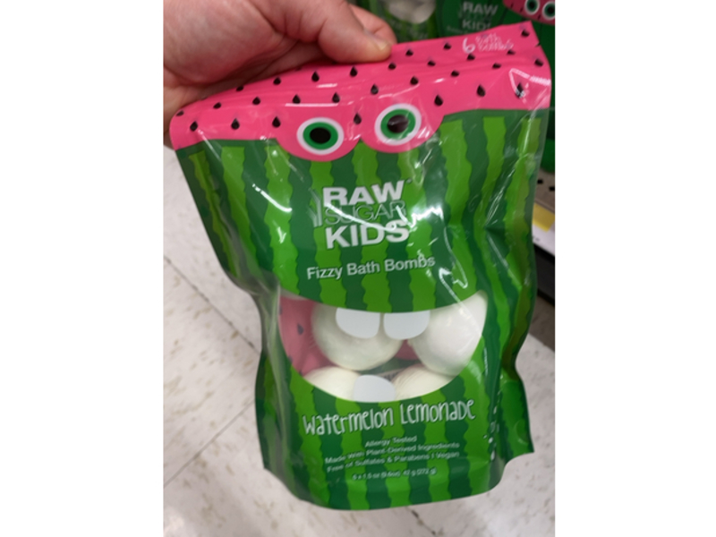 Raw Sugar Kids Fizzy Bath Bombs, Watermelon Lemonade, 1.5 oz/42 g, 6 Count