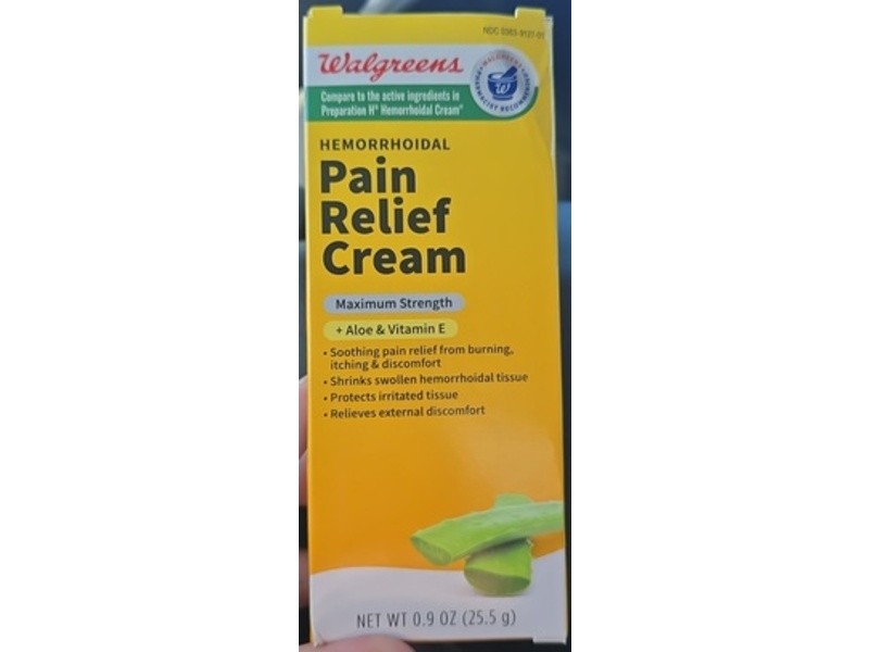 Walgreens Hemorrhoidal Pain Relief Cream, Aloe & Vitamin E, 0.9 oz/25.5 g