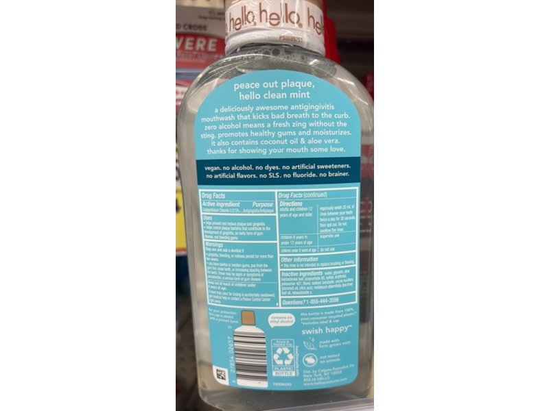 Hello Clean Mint Mouthwash, Aloe Vera, 17.6 fl oz/520 mL, Pack Of 3