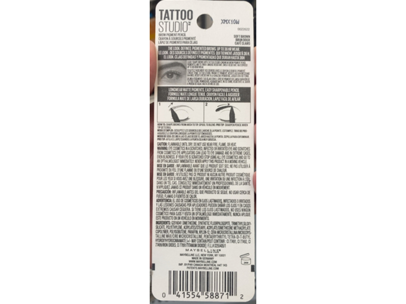 Maybelline Tattoo Studio Eyebrow Pencil, 255 Soft Brown, 0.73 g/0.026 oz