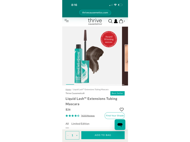 Thrive Causemetics Lash Extensions Tubing Mascara, Brown Black, 0.38 oz