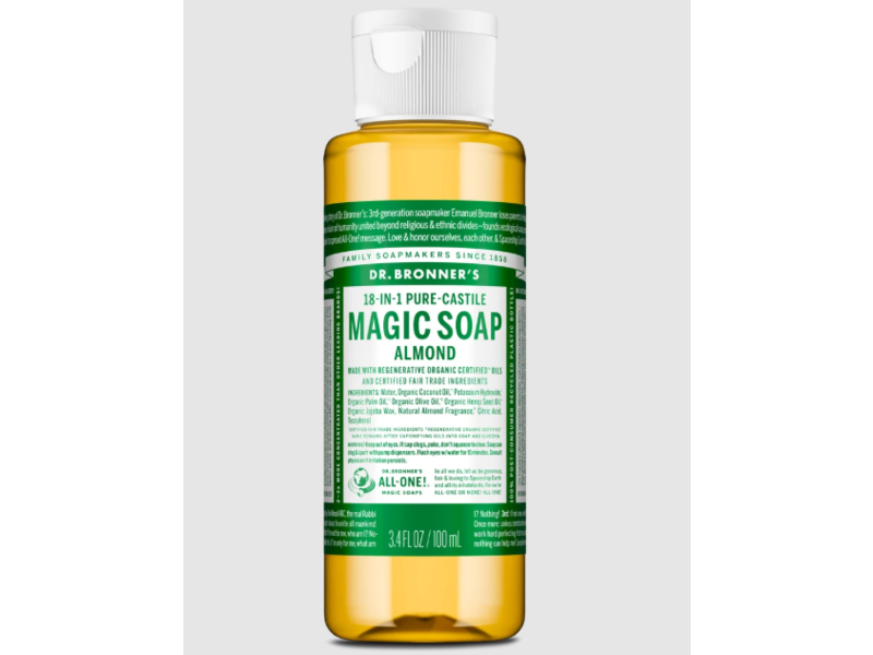 Dr. Bronner's 18-in-1 Pure Castile Magic Soap, Almond, 3.4 fl oz/100 mL