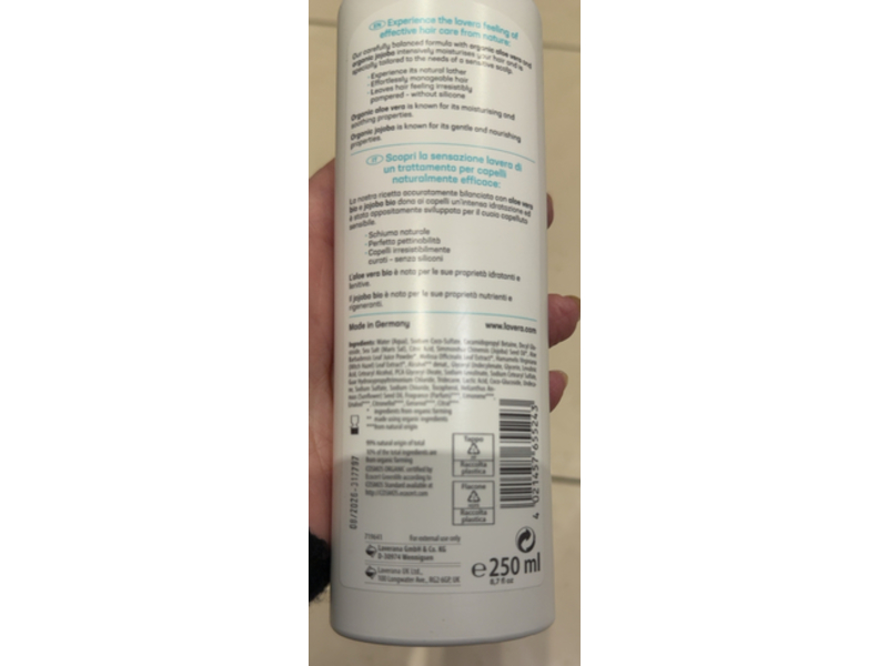 Lavera Moisture & Care Basis Sensitiv Shampoo, Organic Aloe Vera & Organic Jojoba, 8.7 fl oz/250 mL