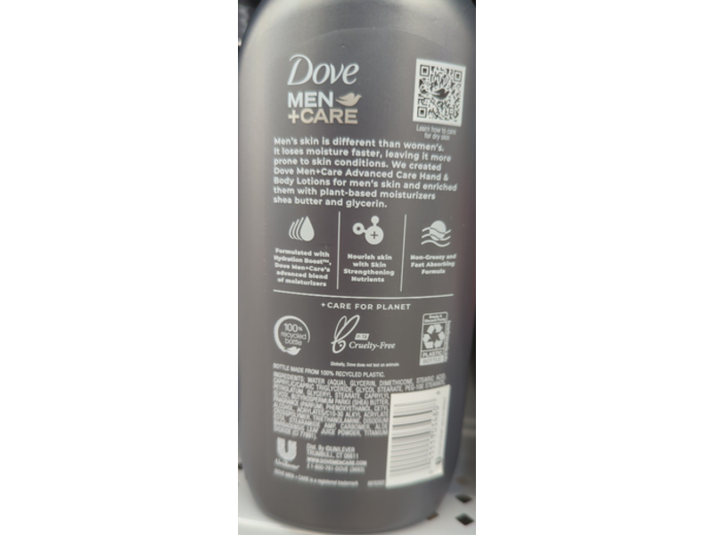 Dove Men + Care Sensitive Skin Comfort Hand & Body Lotion, Calming, 13.5 fl oz/400 mL