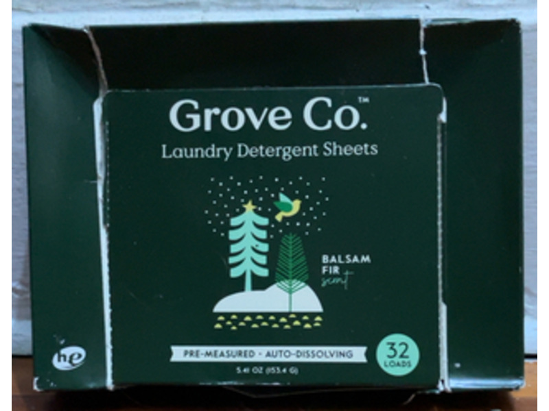 Grove Co. Laundry Detergent Sheets, Balsam Fir Scent, 32 Loads, 5.41 oz/153.4 g