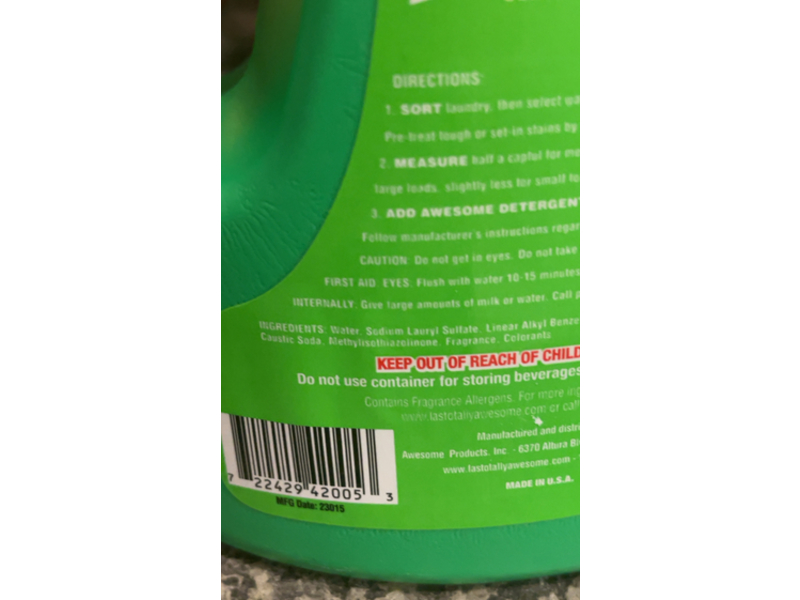 La's Totally Awesome Laundry Detergent, Rain Fresh, 21 Loads, 42 fl oz