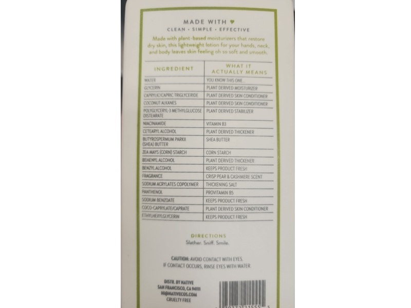 Native Moisturizing Lotion, Crsip Pear & Cashmere, 16.5 fl oz/487 mL