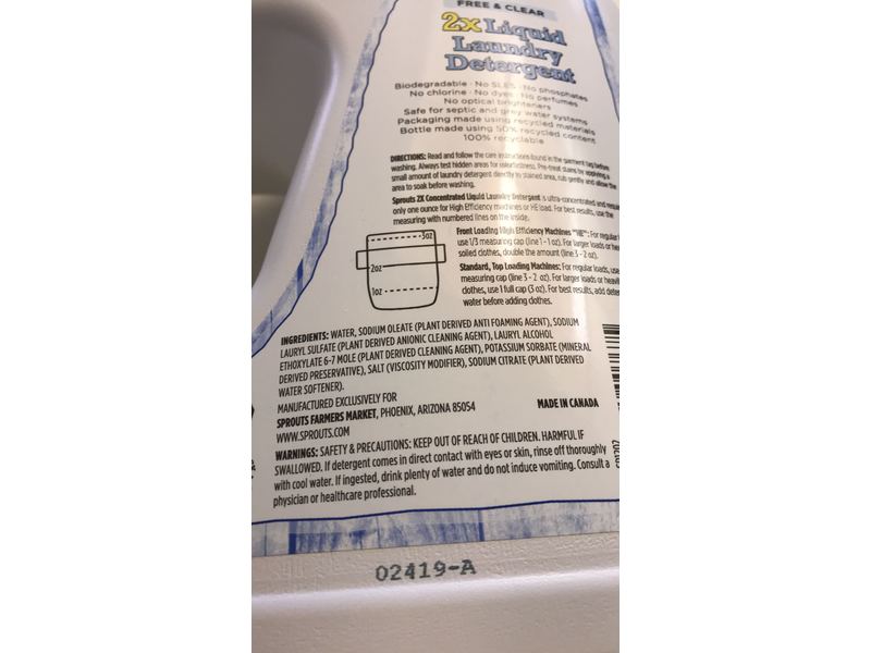 Sprouts 2x Liquid Laundry Detergent, Free & Clear, 100 fl oz (2.957 L)