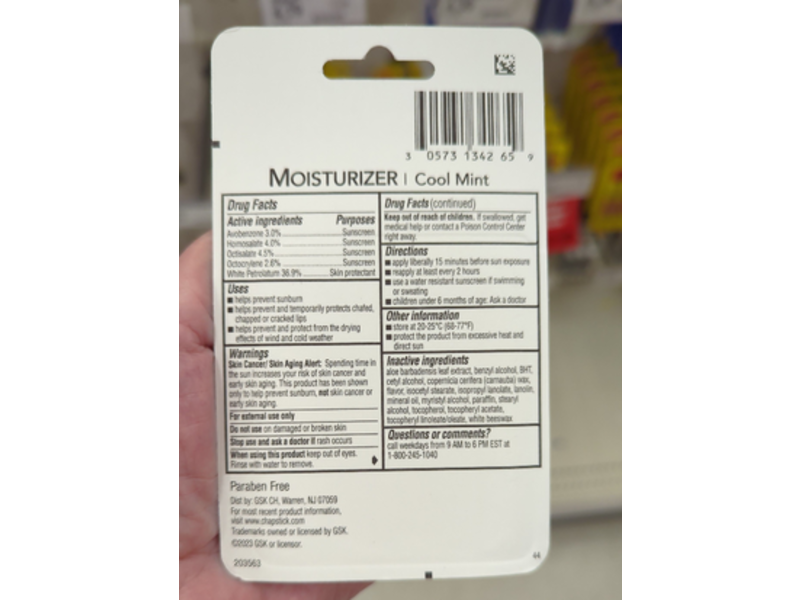 Chap Stick Moisturizer 2-In-1 Sunscreen Lipcare, SPF 12, Cool Mint, 0.15 oz, 3 Count