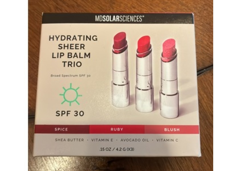 MDSolarSciences Hydrating Sheer Lip Balm Trio. SPF 30, Spice + Ruby + Blush, 0.15 oz/4.2 g