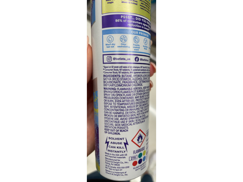 Batiste Sweat Activated Dry Shampoo, 3.81 oz/108 g