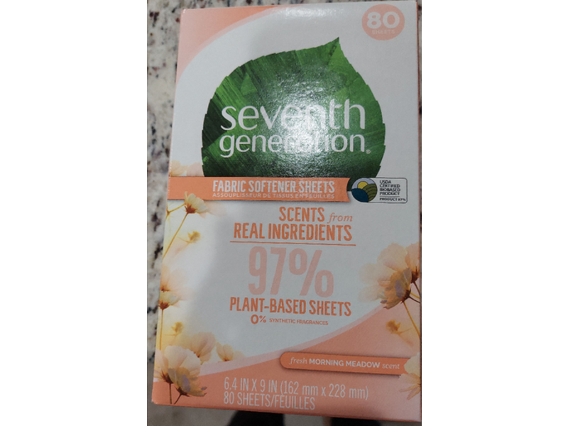 Seventh Generation Fabric Softener Sheets, Fresh Morning Meadow Scent, 80 Count