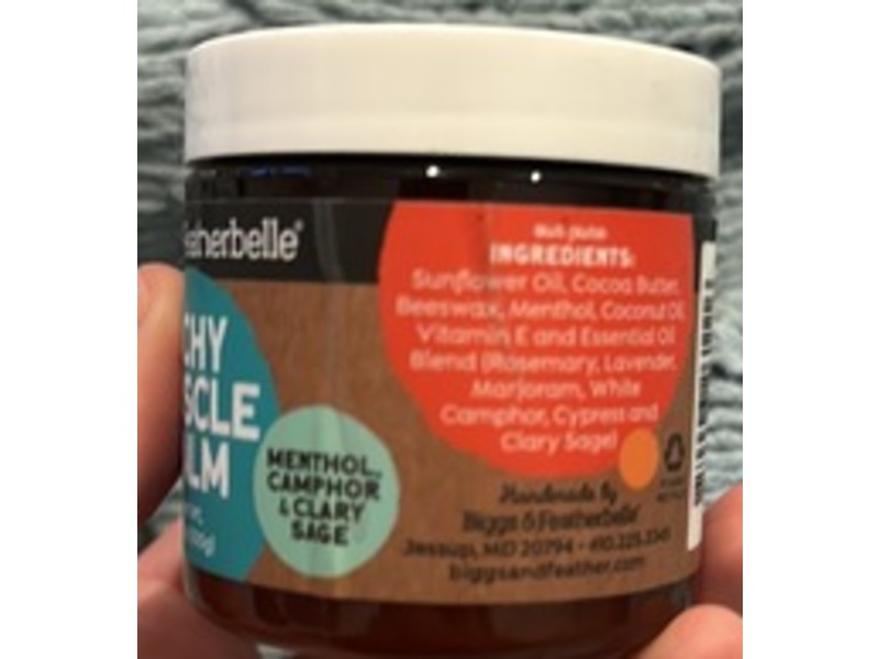 Biggs & Featherbelle Achy Muscle Balm, Menthol Camphor & Clay Sage, 3.5 oz/100 g